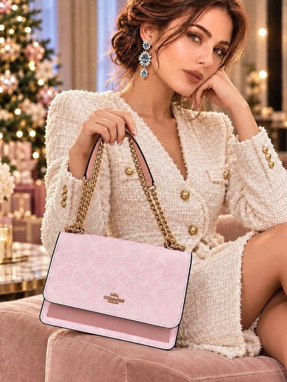 Coach Pink Signature C Crossbody Bag Gold Chain NWT Christmas Gift